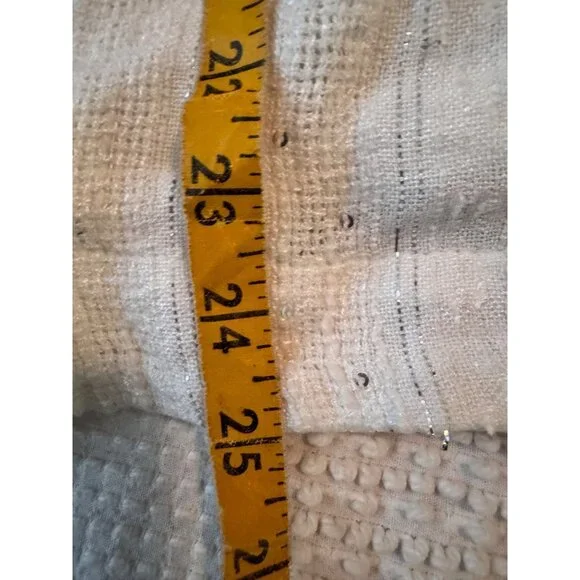 Free People White Textured Glittery Top W/ Crochet Trim Bell Sleeves V-Neckline - Picture 9 of 9